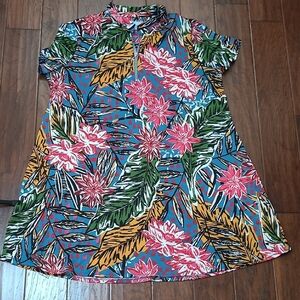 Palm Grove Bright Colorful Tropical Floral Print Dress size 3X
